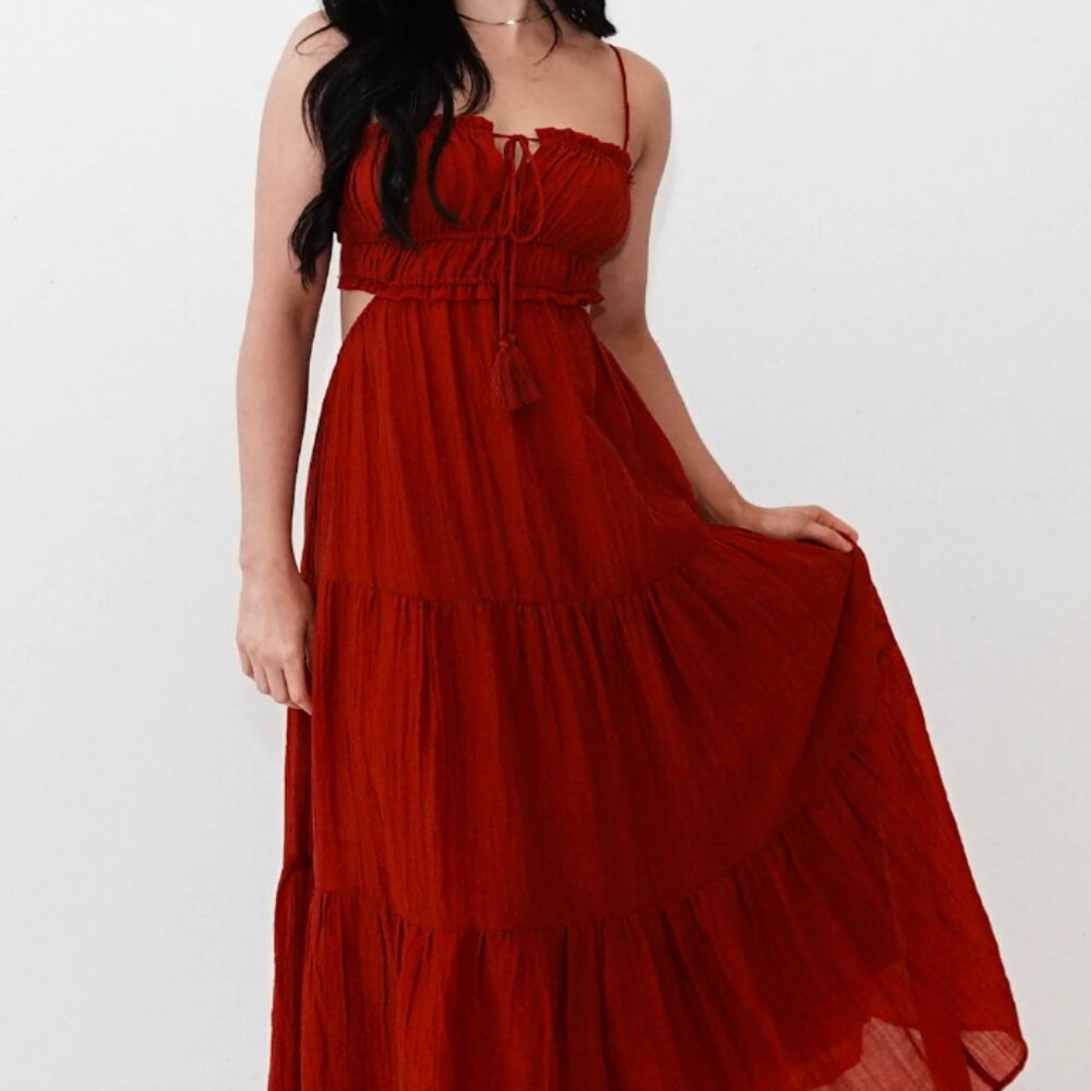 Red Flowy Maxi Summer Dress - Size M